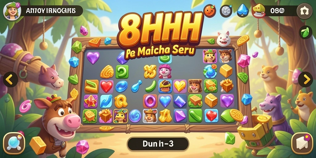 Tampilan gameplay seru dari 8HHH dengan puzzle match-3.