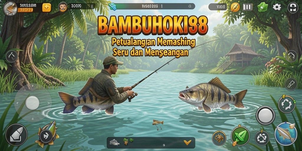 Tampilan gameplay <strong>BAMBUHOKI88</strong> yang menarik saat menangkap ikan di lautan.