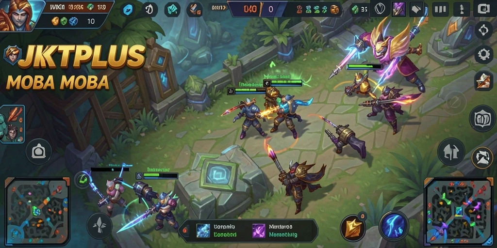 Screenshot gameplay JKTPLUS yang menunjukkan pertempuran tim yang seru.