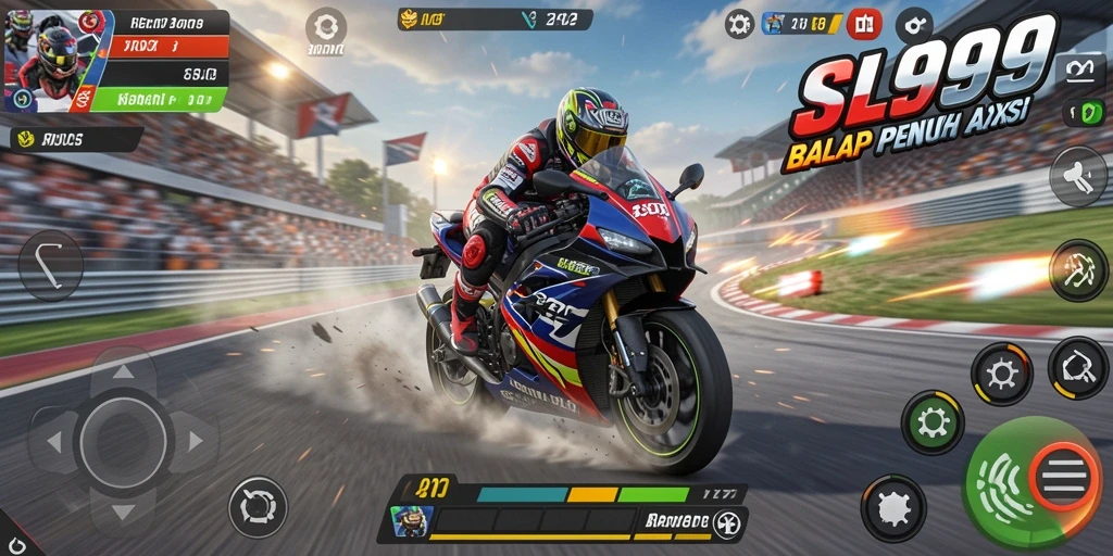 Tampilan permainan balap motor SL999 yang menegangkan.