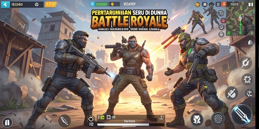 Tampilan gameplay mendebarkan di VEGAS969 dalam pertempuran Battle Royale.